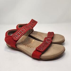 Aetrex Maria Red Studded Sandals Women Size 7.5 Comfort Arch  Adjustable Straps